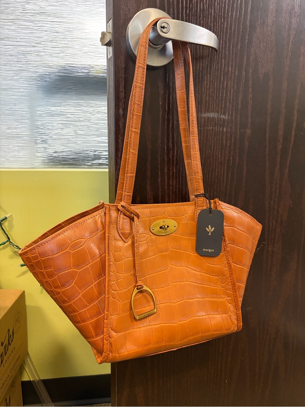 Margot 🤎🧡 Phoebe medium Croc-Embossed Leather Tan cognac bag Purse NW